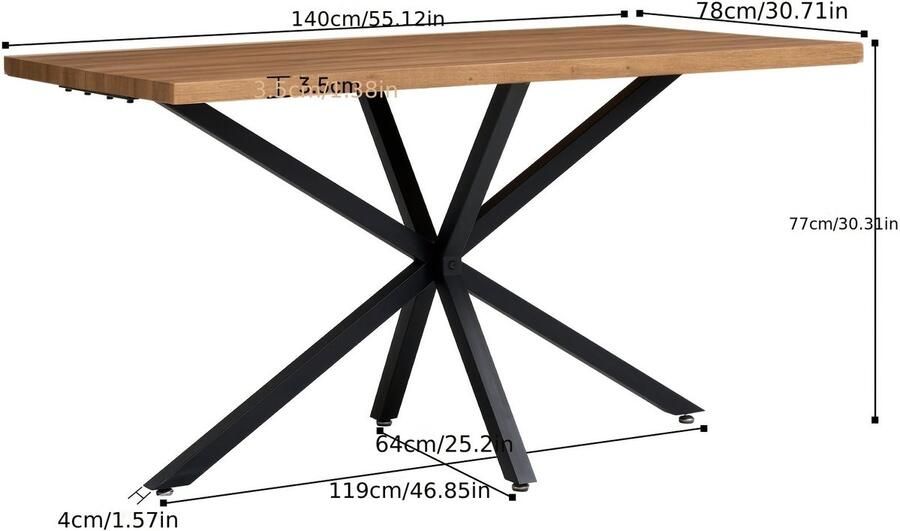 Corenia Eettafel – Tafel – Dinertafel – Werktafel – Vergadertafel – Houtkleur – Verstelbare Hoogte – Stevig Metaal Kruisframe
