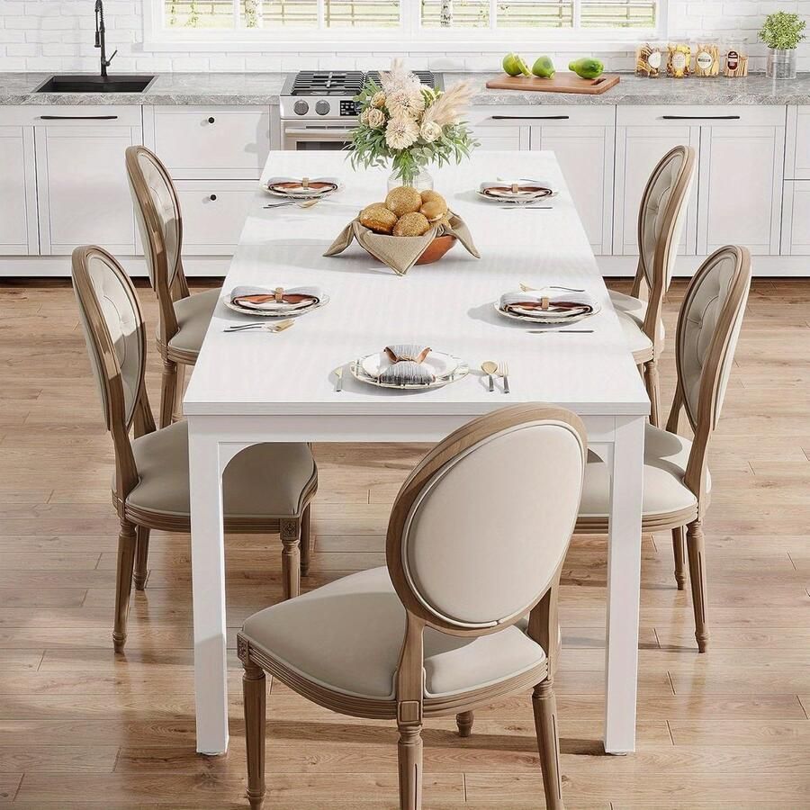 Corenia Eettafel – Tafel – Keukentafel – Dinerbank – Eetkamertafel – Industrieel Design – Wit Gelakt MDF Tafelblad – Verstelbare Metalen Poten – 199 9 cm Voor 8 Personen