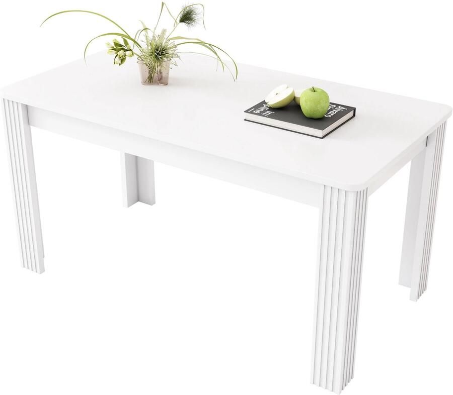 Corenia Eettafel – Tafel – Keukentafel – Eetkamertafel – Meubel – Wit Blad – Ruim Tafelblad 120-160 cm – Stevige Dikke Poten