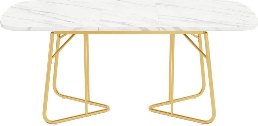 Corenia Eettafel – Uitbreidbare Tafel – Uitschuifbare Eettafel – Moderne Tafel – MDF Tafelblad – Marmerlook – Gouden Metalen Poten 120-180 x 80 x 75 cm Wit