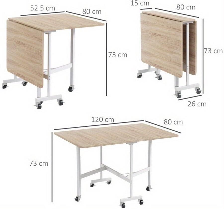 Corenia Eettafel – Uitklapbare Tafel – Inklapbare Eettafel – Uitschuifbare Tafel – Vouwtafel – Stevig Stalen Frame – Eikenhout Look – Voor 4-6 Personen – Met Wieltjes – Ruimtebesparend – Lichtgewicht