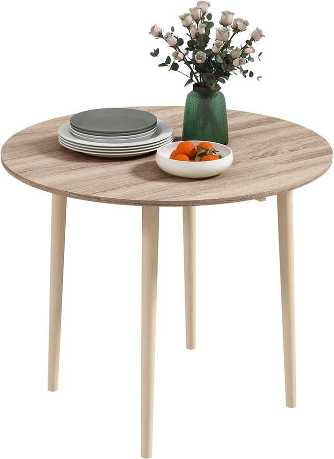 Corenia Eettafel – Uitschuifbare Tafel – Klaptafel – Ronde Tafel – Keukentafel – Ruimtebesparend Ontwerp – MDF Met Houten Poot – Ø 89 x 73 5 cm