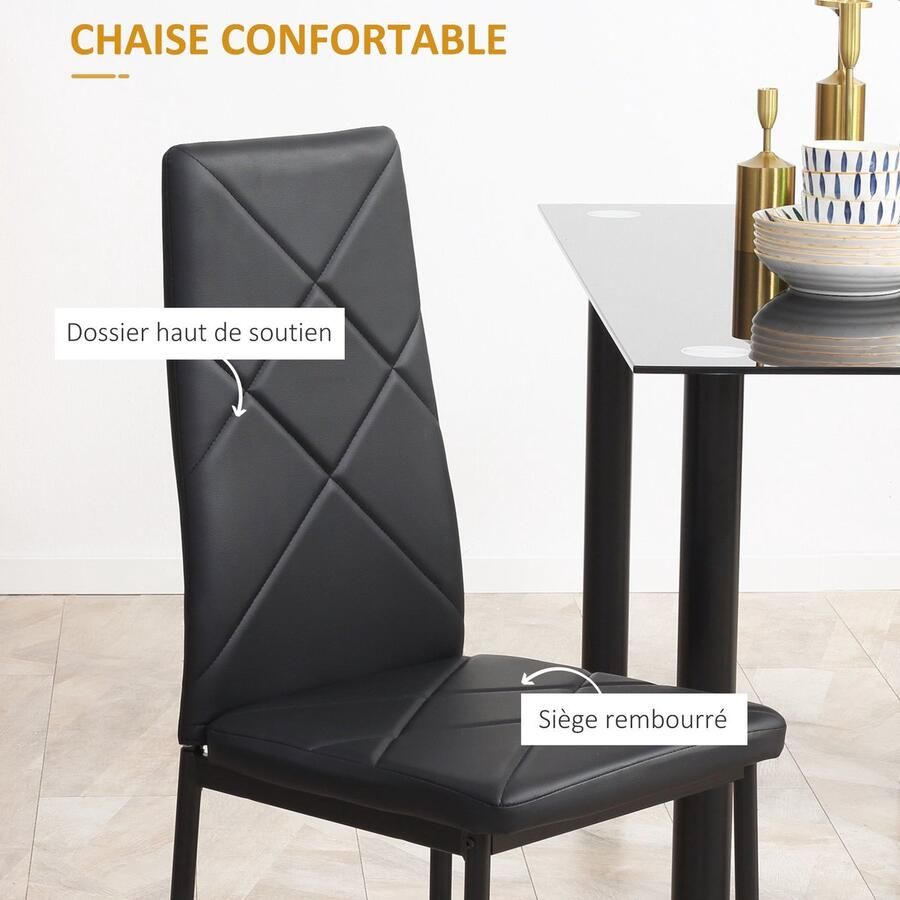 Corenia Eettafelset – Eethoek – Keukentafelset – Eettafel Met Stoelen – Zitgroep – Gehard Glas Tafelblad – Gepoedercoat Stalen Onderstel – Zwart