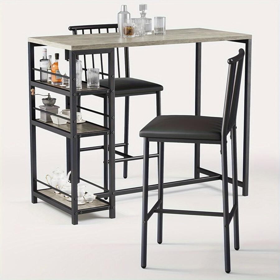 Corenia Eettafelset – Eethoek – Tafel met Stoelen – Meubelset – Diningset – Massief Hout & Kunstmatig Board – Klassiek Zwart-Grijs Design