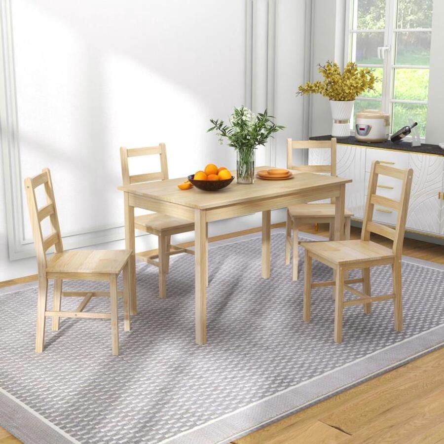 Corenia Eettafelset – Eetkamerset – Eethoek – Keukentafelset – Zitgroep – Ruimtebesparend Rechthoekig Ontwerp – Licht Beige Massief Hout