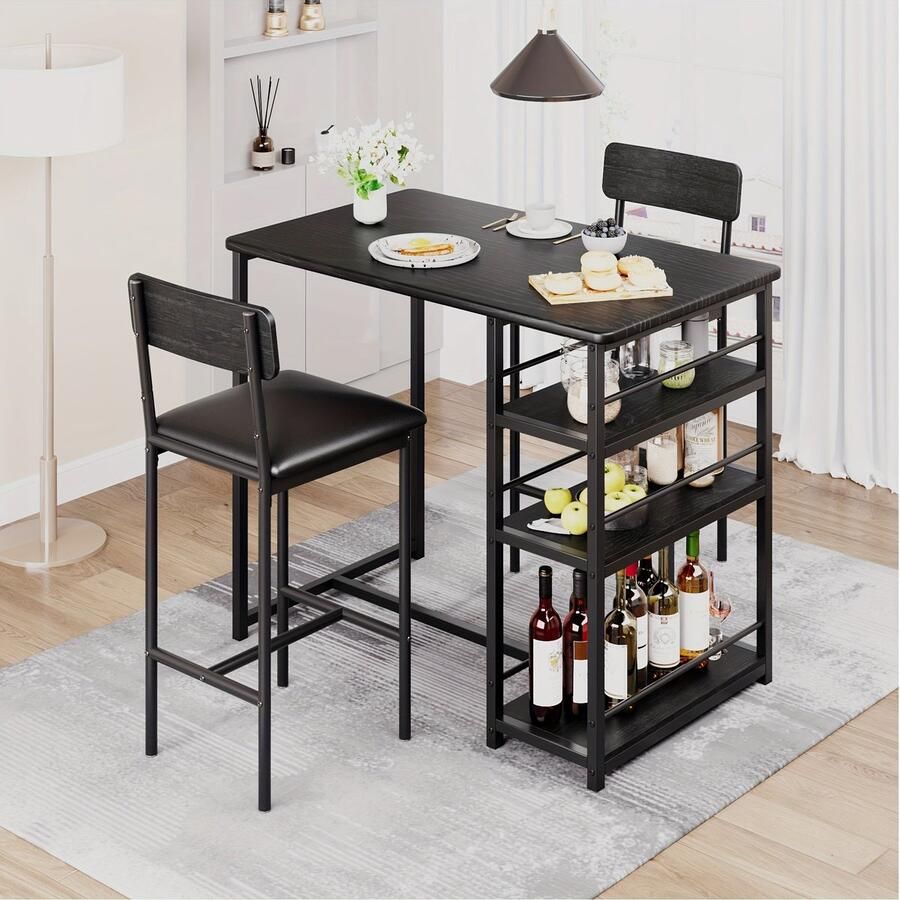 Corenia Eettafelset – Eettafel – Keukentafel – Eethoek – Barset – Compact Ontwerp – Ruimtebesparend Zwart