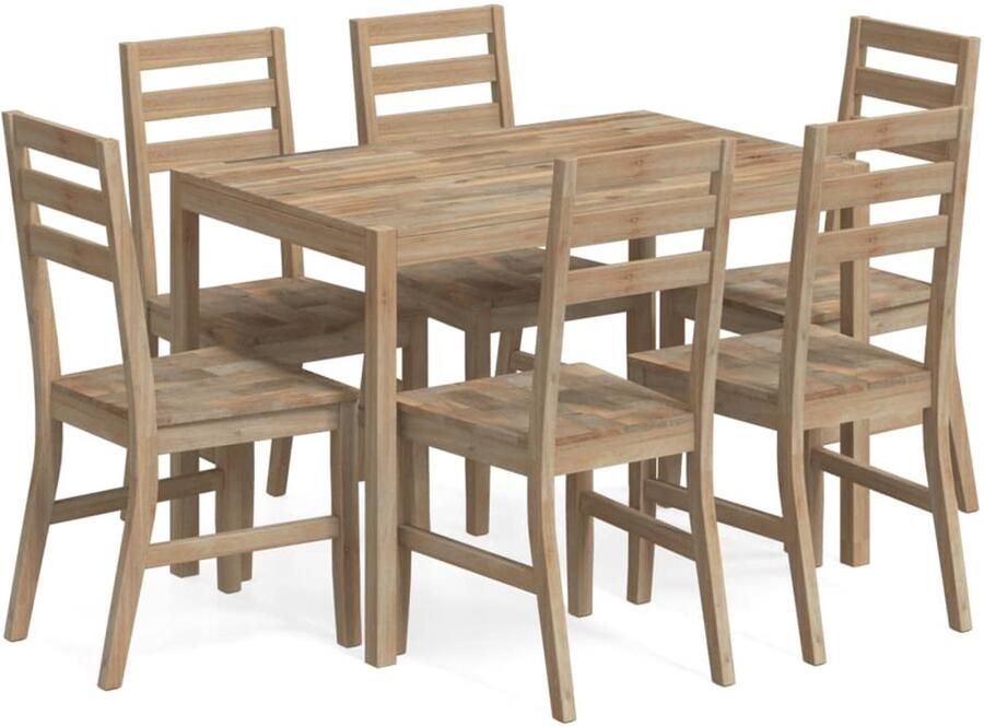 Corenia Eettafelset – Houten Tafelset – Dinerset – Eetkamerset – Set van 6 Acaciahouten Meubel – Massief Acaciahout – Stevige Constructie