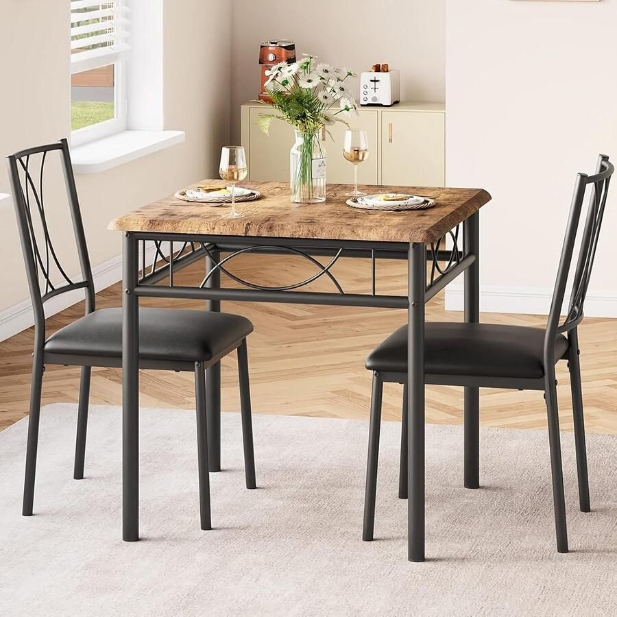 Corenia Eettafelset – Tafel Met Stoelen – Dining Set – Eetkamerset – Keukenmeubel – Vintage Bruin – Comfortabele Gestoffeerde Stoelen – Stevig MDF Met Metaal Frame