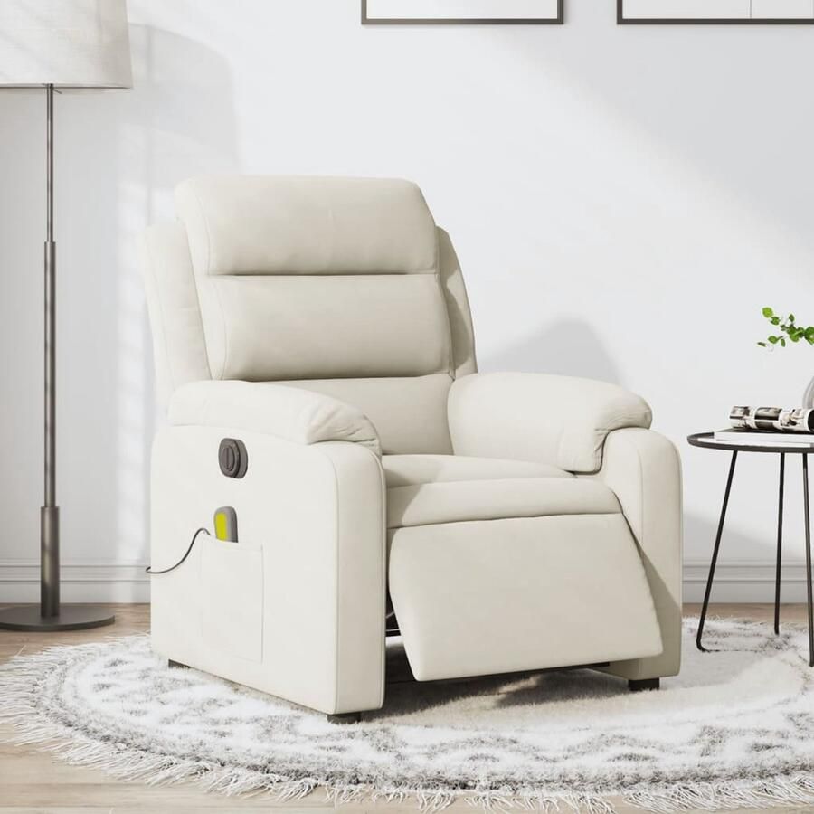 Corenia Elektrisch Verstelbare Fauteuil – Relaxstoel – Zwaai-zetel – Relaxfauteuil – Elektrische Relaxstoel – Fluweelbekleding – USB Massagefunctie – Crème Kleur