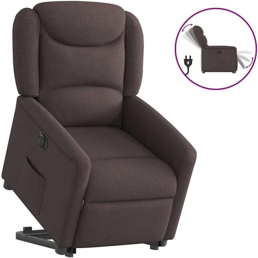 Corenia Elektrisch Verstelbare Sta-op Stoel – Relaxfauteuil – Opsta Stoel – Seniorenstoel – Verstelbare Relaxstoel – Donkerbruin – Elektrische Liftfunctie – Ademend Comfortabele Bekleding