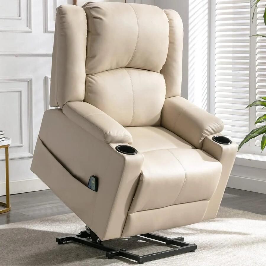 Corenia Elektrische Relaxfauteuil – Relaxstoel – Sta Op Stoel – Verstelbare Fauteuil – Massagefunctie – Kunstleer Bekleding – Draagvermogen 150 Kg Wit