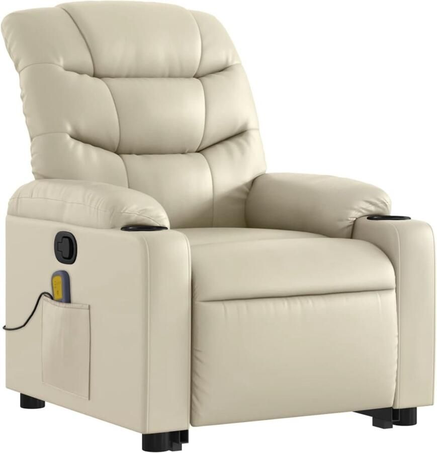 Corenia Elektrische Relaxstoel – Elektrische Sta-op Stoel – Relaxfauteuil – Verstelbare Stoel – Vibratiefunctie – Opsta-ondersteuning – Crème Kunstleer – Tot 135 Graden Verstelbaar