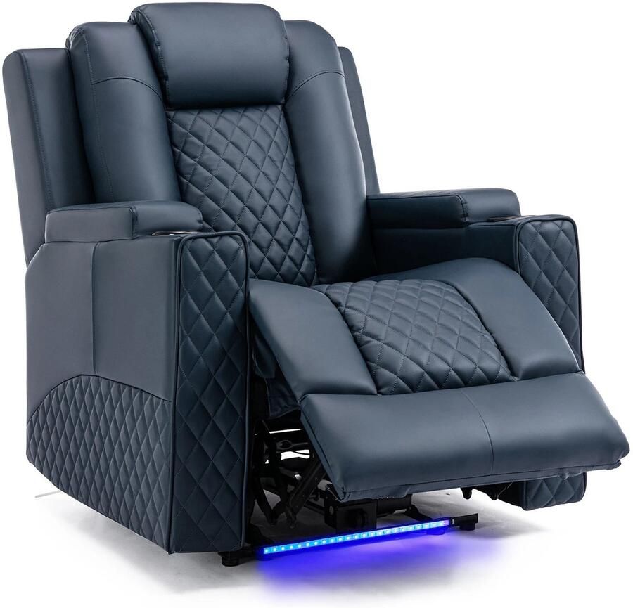 Corenia Elektrische Relaxstoel Relaxstoelen Massagestoel Loungestoel Verstelbare TV Stoel Loungebank met Massagefunctie en LED voor Woonkamer of Slaapkamer – Kunstleer Blauw