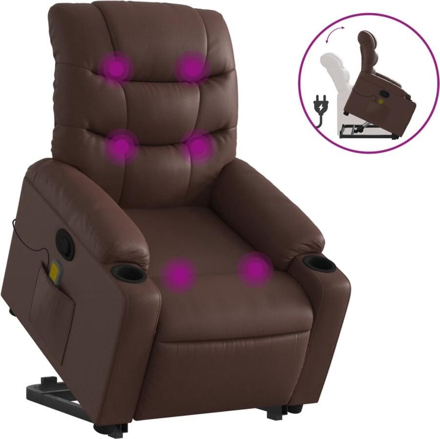 Corenia Elektrische Relaxstoel – Sta-op Stoel – Verstelbare Fauteuil – Massagestoel – Elektrische Zithulp – Met Opsta-Functie – Trilmassage – Kunstleren Bekleding Bruin