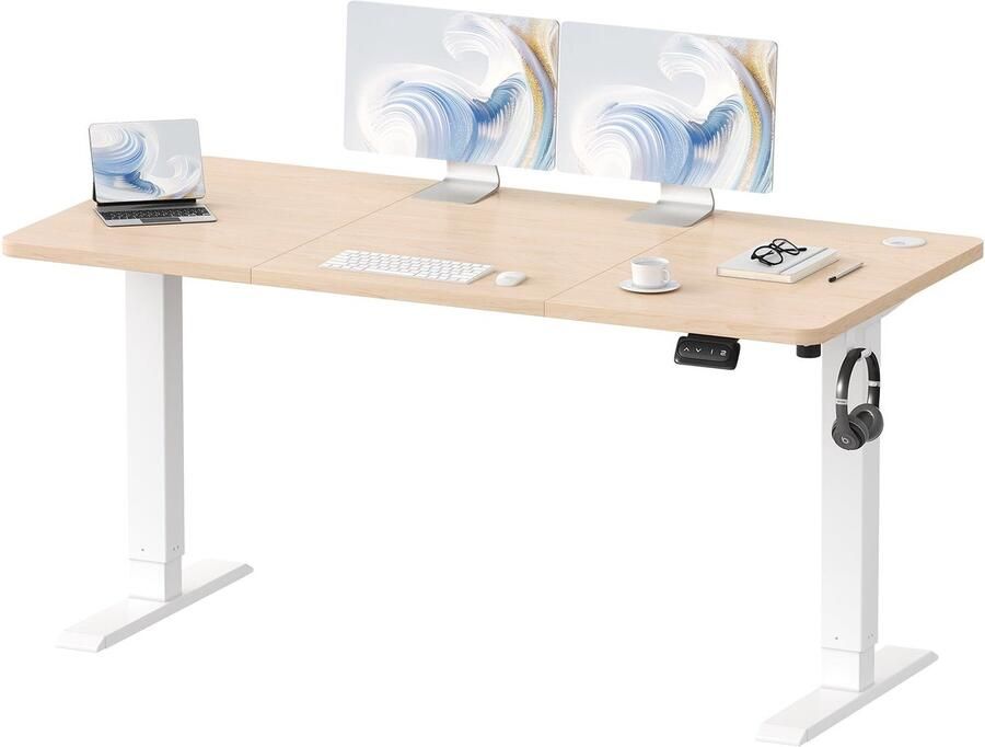 Corenia Ergonomisch Zit-Sta Bureau – Verstelbaar Bureau – Sta Bureau – Thuiswerk Bureau – Computerbureau – Handmatig Verstelbaar – Stabiel Stalen Frame – 140x60 cm Champagne