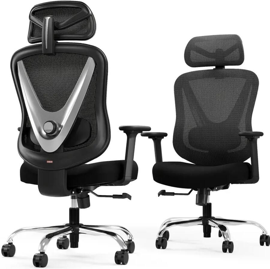 Corenia Ergonomische Bureaustoel – Bureaustoel Ergonomisch – Mesh Office Chair – Werkstoel – Gaming Stoel – 4D Verstelbare Armleuningen – 3D Lendensteun en Flexibele Hoofdsteun – Zwart Zilverkleurig