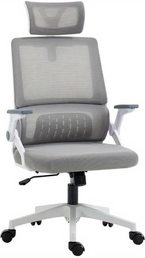 Corenia Ergonomische Bureaustoel – Bureaustoel – Kantoorstoel – Werkstoel – Draaistoel – Grijs – Verstelbare Hoofdsteun & Armleuningen – Ademend Mesh-Rugleuning