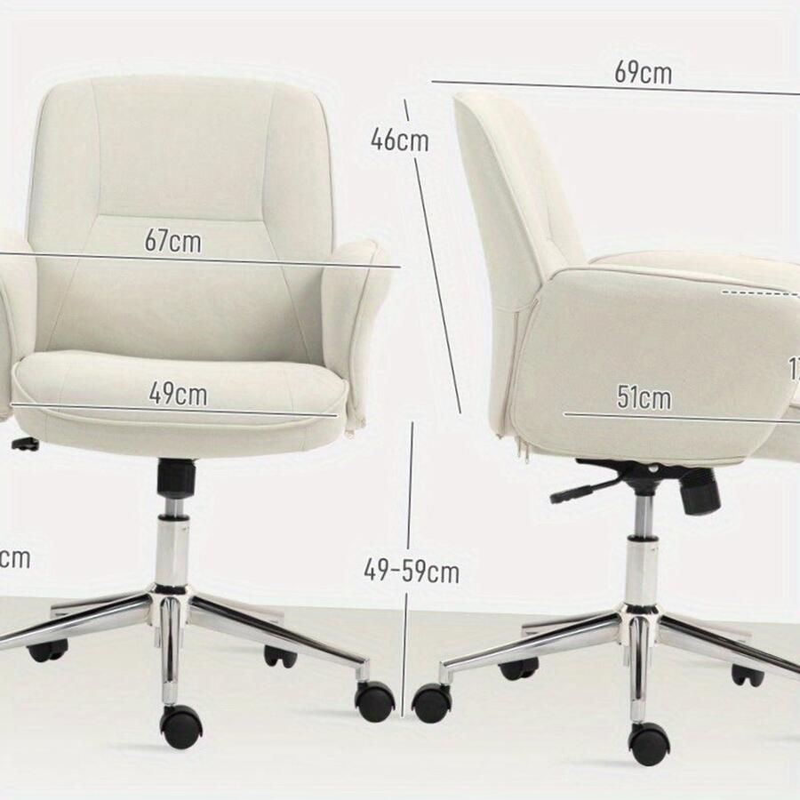 Corenia Ergonomische Bureaustoel – Bureaustoel Met Wieltjes – Draaistoel – Thuiswerkstoel – Kantoorstoel – Verstelbare Zithoogte – Crème Microfiber Bekleding