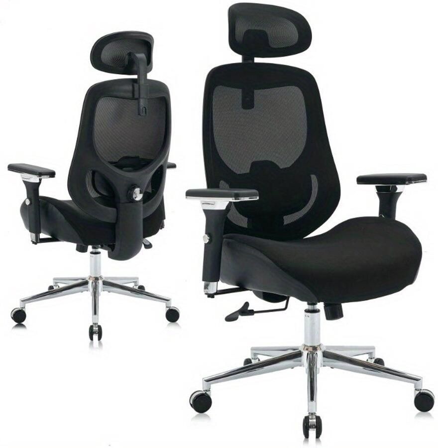 Corenia Ergonomische Bureaustoel – Bureaustoel voor Langere Mensen – Kantoorstoel – Werkstoel – Gamingstoel – Zwart – 4D Verstelbare Armleuningen – Rug- en Nekondersteuning