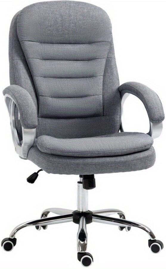 Corenia Ergonomische Bureaustoel – Bureaustoel – Werkstoel – Kantoorstoel – Thuiswerkstoel – Verstelbare Armleuningen – Hoogte Verstelbaar – Grijze Linnenstof – Kantelbare Rugleuning
