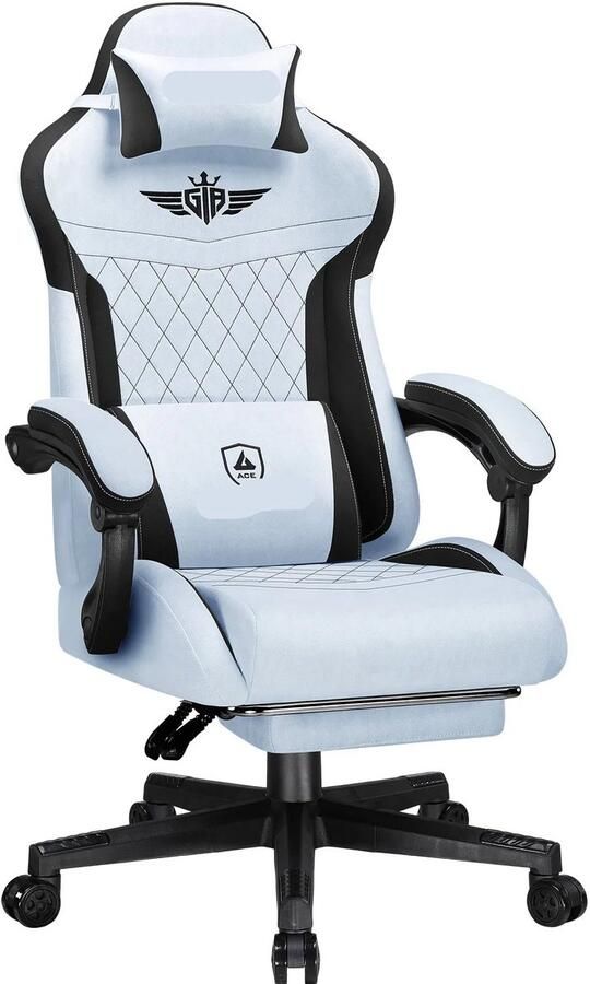 Corenia Ergonomische Bureaustoel – Gamingstoel – Kantoorbureau Stoel – Comfortabele Stoel – Verstelbare Rugleuning – Ademend Stof – Voetensteun Lichtblauw