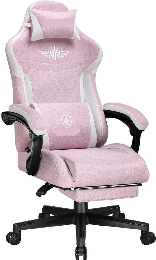 Corenia Ergonomische Bureaustoel – Gamingstoel – Kantoorbureau Stoel – Comfortabele Stoel – Verstelbare Rugleuning – Ademend Stof – Voetensteun Roze