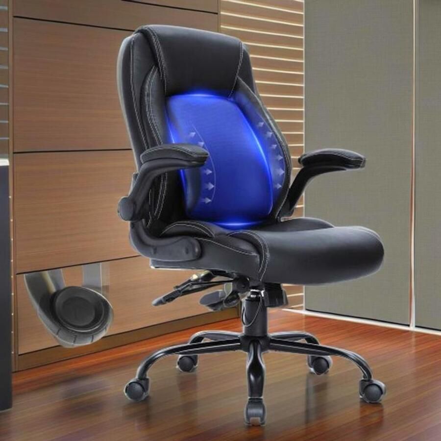 Corenia Ergonomische Bureaustoel – Kantoorstoel – Bureaustoel Met Hoge Rugleuning – Werkstoel – Desk Chair – Verstelbare Lendensteun – Memory Foam Zitting – Zwart Kunstleer – Metaal Frame – 5 Wielen