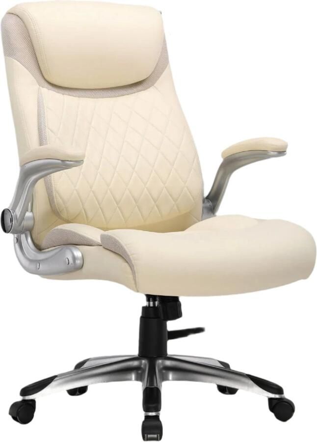 Corenia Ergonomische Bureaustoel – Kantoorstoel – Werkstoel – Bureaustoel Met Armleuningen – S-Vormig Rugpaneel – Draagvermogen 136 Kg – 360 Graden Draaibaar 52 x 54 x 118 cm Beige