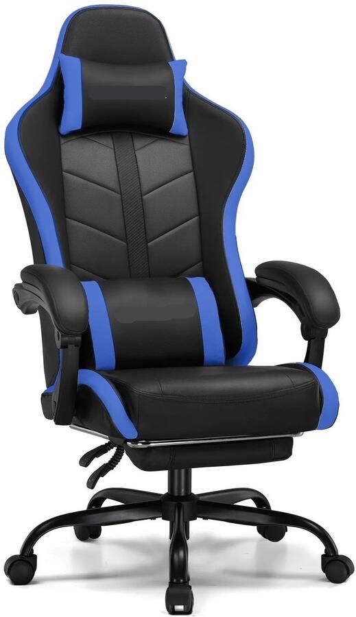 Corenia Ergonomische Gaming- & Bureaustoel – Game Stoel – Bureaustoel – Werkstoel – Relaxstoel – Verstelbare Rugleuning – Uittrekbare Voetensteun Blauw