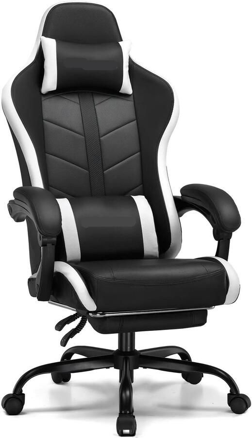 Corenia Ergonomische Gaming- & Bureaustoel – Game Stoel – Bureaustoel – Werkstoel – Relaxstoel – Verstelbare Rugleuning – Uittrekbare Voetensteun Wit