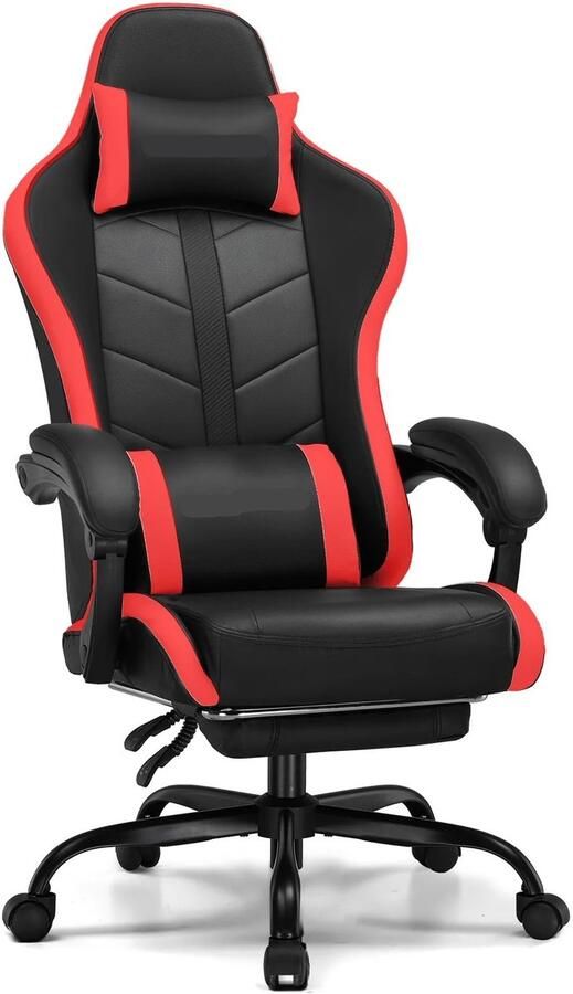 Corenia Ergonomische Gaming- & Bureaustoel – Game Stoel – Bureaustoel – Werkstoel – Relaxstoel – Verstelbare Rugleuning – Uittrekbare Voetensteun Rood