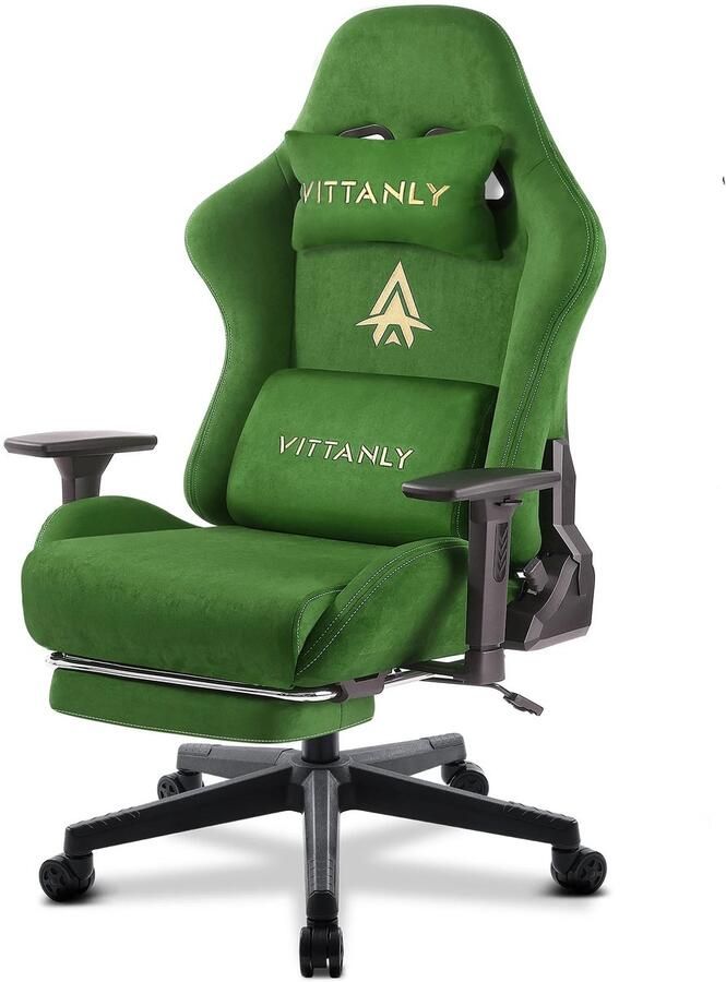 Corenia Ergonomische Gamingstoel – Bureaustoel – Gamestoel – Computerstoel – Kantoorstoel – Massagefunctie – Verstelbare Voetensteun – Hoogwaardig Suède Leer – Groen