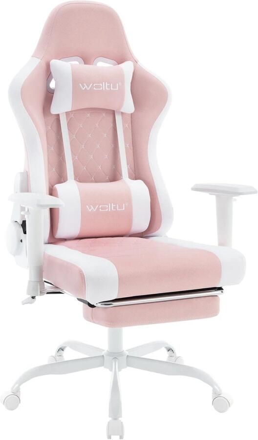 Corenia Ergonomische Gamingstoel – Bureaustoel – Office Chair – Gamerstoel – Relaxstoel – Massagefunctie Rug En Nek – Verstelbare Rugleuning 90-155° Wit-Roze