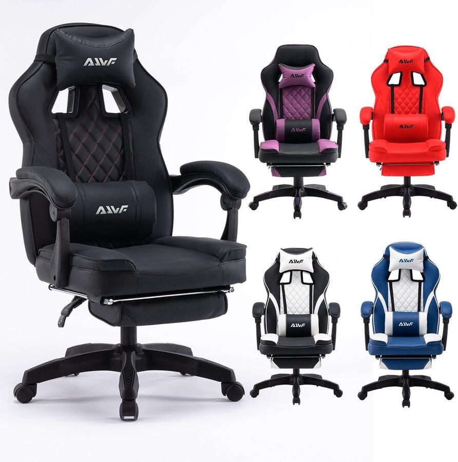 Corenia Ergonomische Gamingstoel – Gamerstoel – Computerstoel – Bureaustoel – Game Stoel – Verstelbare Zithoogte – Lendensteun en Hoofdsteun – Zwart – 360° Draaibaar