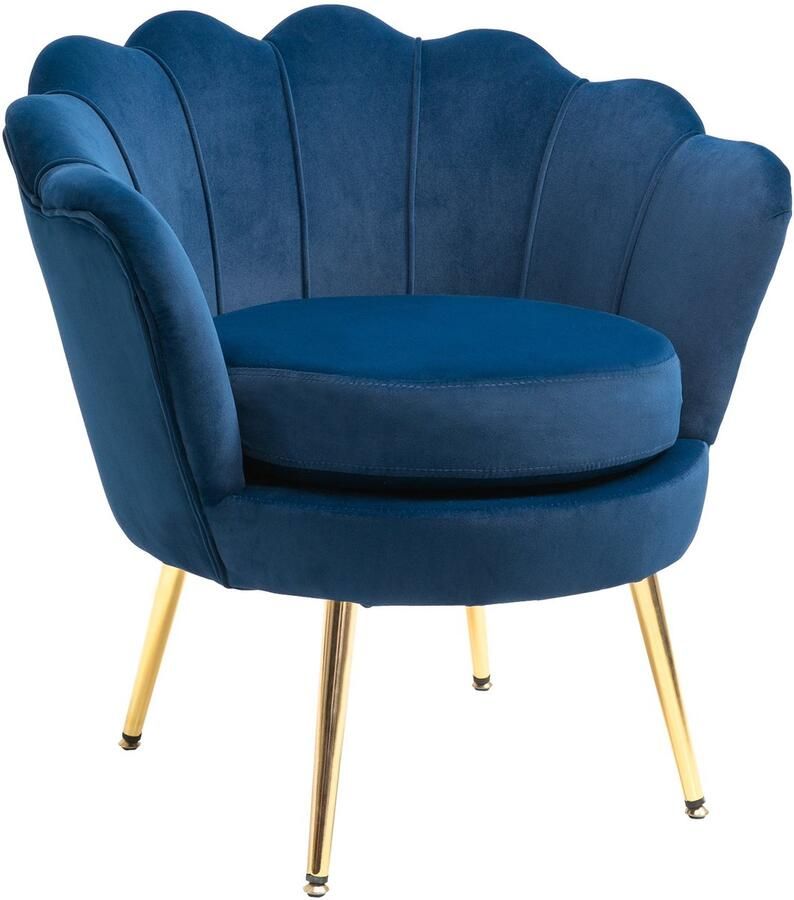 Corenia Fauteuil – Armstoel – Lounge Stoel – Relaxfauteuil – Clubstoel – Velvet Bekleding – Gouden Metalen Poten – 76x67x74 cm – Blauw