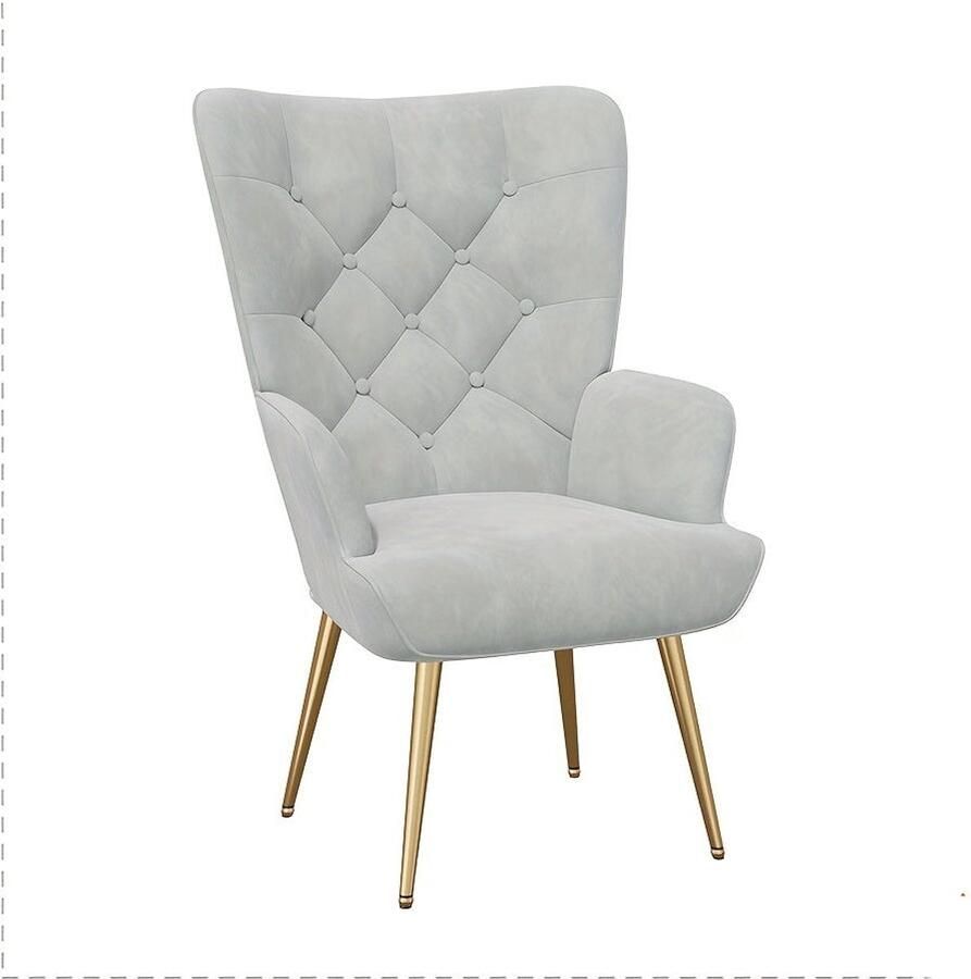 Corenia Fauteuil – Armstoel – Relaxstoel – Beklede Stoel – Lounge Stoel – Grijs – Fluwelen Bekleding – Ergonomisch Met Metalen Poten