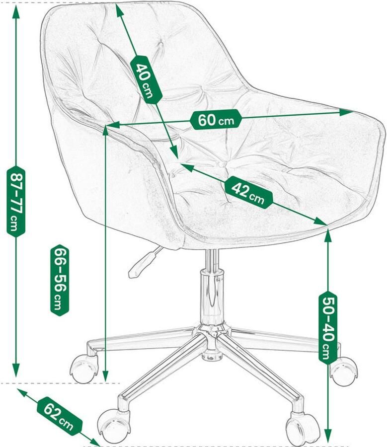 Corenia Fauteuil – Bureaustoel – Relaxstoel – Draaistoel – Werkstoel – Verstelbare Zithoogte 40-50 cm – Zachte Velvet Bekleding Zwart