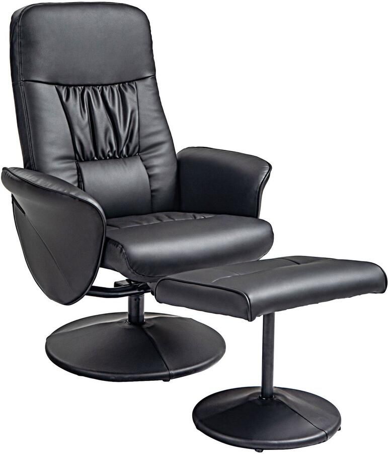 Corenia Fauteuil – Relaxstoel – Leunstoel – Zithoekstoel – Loungefauteuil – Verstelbare Rugleuning Tot 145° – Zwart Kunstleer Met Voetbank