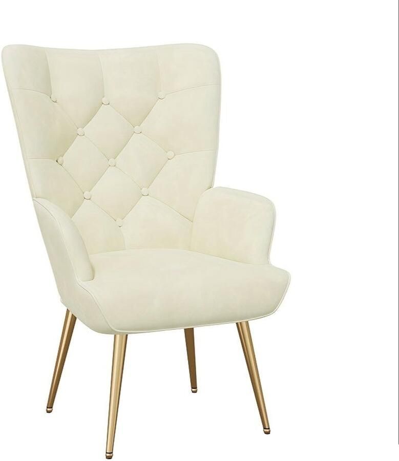 Corenia Fauteuil – Relaxstoel – Loungechair – Leunstoel – Woonkamerstoel – Beige Velvet Stof – Ergonomisch Comfort – Metalen Poten