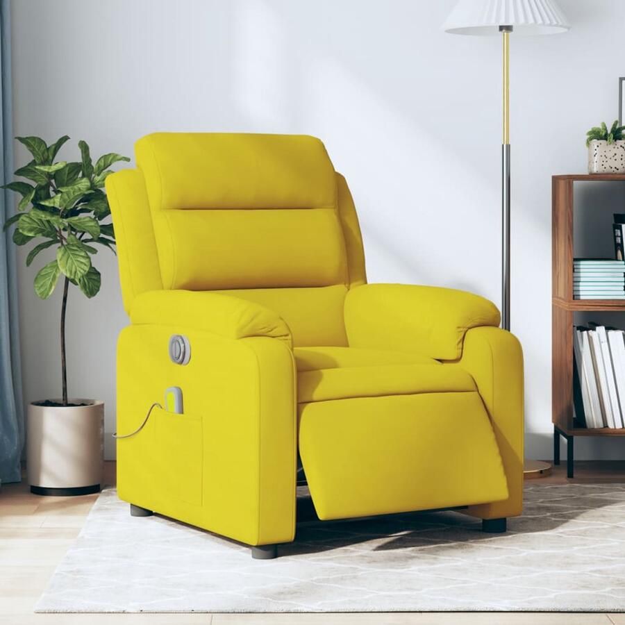 Corenia Fauteuil – Relaxstoel – Zetel – Elektrische Stoel – Draaifauteuil – Verstelbaar Tot 135 Graden – Met 6-Punts Massagefunctie – Geel Velvet