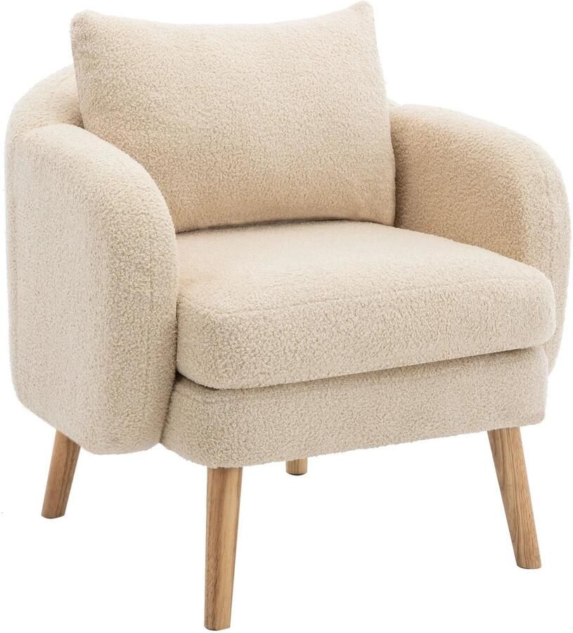 Corenia Fauteuil – Teddyvelours Stoel – Lounge Stoel – Relaxfauteuil – Zachte Bekleding – 14 Cm Dikke Zitting – Houten Constructie 71 x 72 x 79 cm Beige