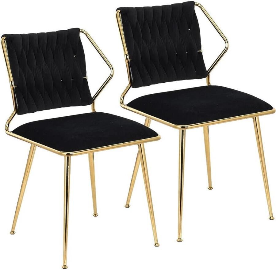 Corenia Fluwelen Eetkamerstoel – Stoel – Dining Chair – Armstoel – Zithoekstoel – Set van 2 – Ergonomisch Design – Gouden Metalen Poten