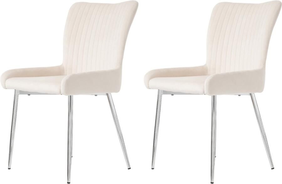 Corenia Fluwelen Zetel 2-Set – Fauteuil – Luxe Stoelen – Lounge Stoel – Beige Velvet – Zilverkleurige Metalen Poot – Ergonomische Lendensteun – Hoog Draagvermogen 150 kg