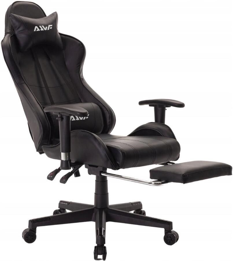 Corenia Game stoel – Gamingstoel – Racestoel – Bureaustoel – Fauteuil – Ergonomische Lendensteun – Verstelbare Voetensteun – Zwart Kunstleer – Memory Foam