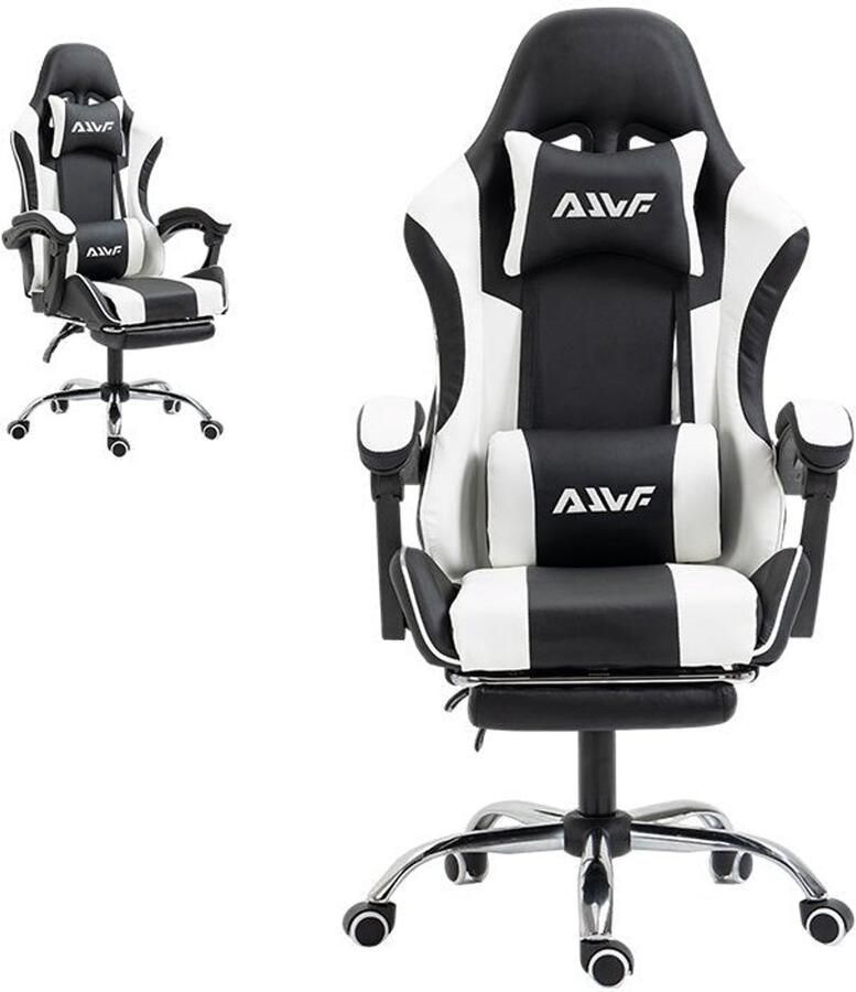 Corenia Gamestoel – Gaming Stoel – Game Stoel – Gaming Chair – Bureaustoel – Ergonomisch Met Verstelbare Rugleuning – Inklapbare Voetensteun – Kunstleder – 360° Draaibaar Zwart-Wit