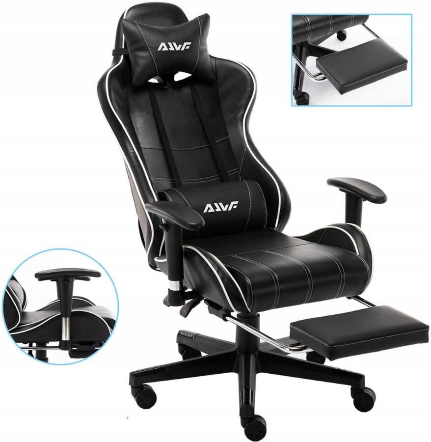 Corenia Gamestoel – Gaming Stoel – Gaming Chair – Game Stoel – Bureaustoel – Ergonomische Lendensteun – Verstelbare Hoge Rugleuning – PU Leer – Met Voetensteun – Zwart Wit