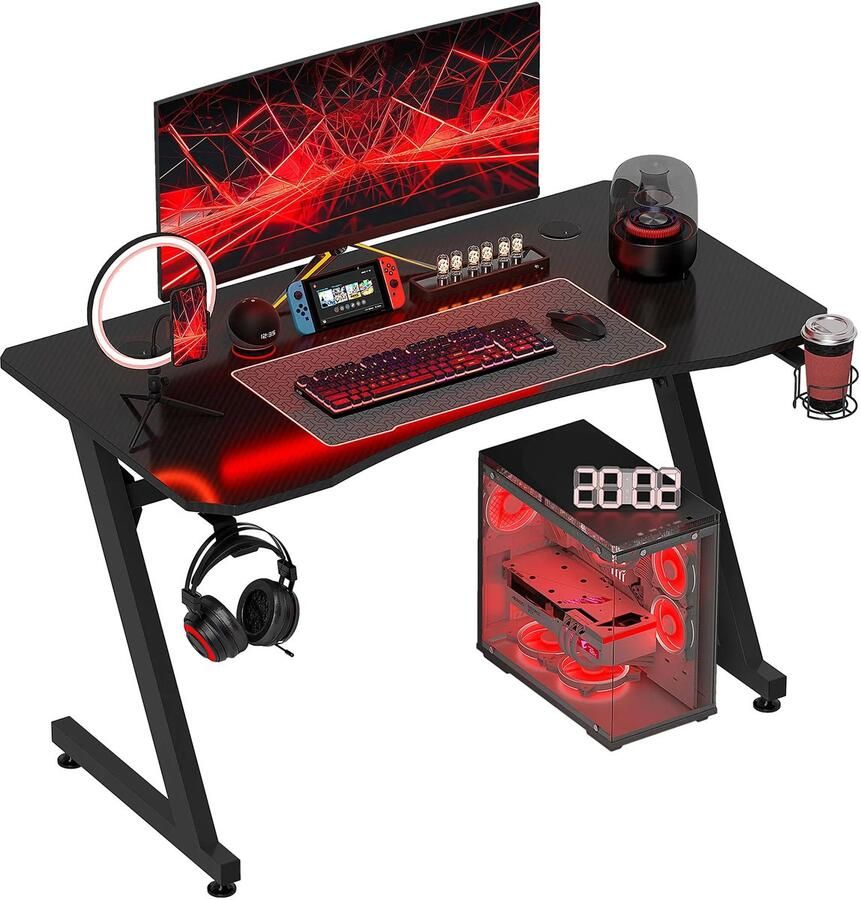 Corenia Gaming Bureau – Bureau Voor Gamers – Computerbureau – Studiebureau – Werkplek – Groot Werkblad 120x60 Cm – Verstelbare Poten