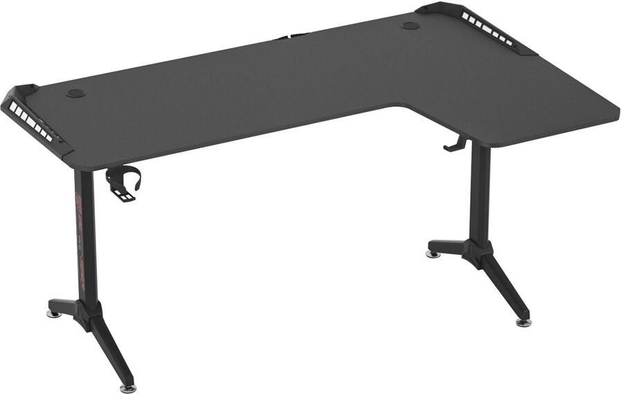 Corenia Gaming Bureau Gaming Desk Gaming Tafel -Computer bureau Computertafel XXXL Groot Bureau – R-Vormig Computerbureau met RGB Verlichting Bekerhouder & Koptelefoonhaak