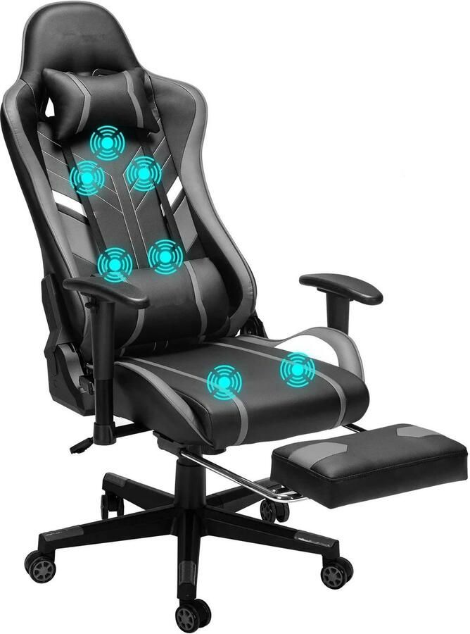 Corenia Gaming Bureaustoel Ergonomische bureaustoel Chair Gaming stoel zwart grijs met massagefunctie Bureaustoelen voor Volwassenen