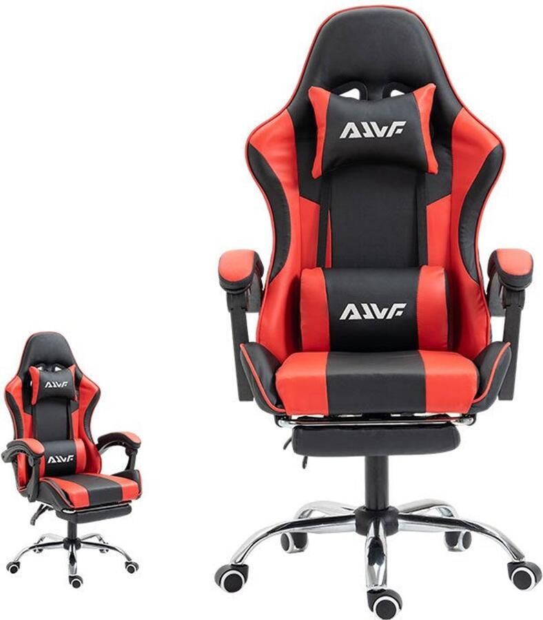 Corenia Gaming Bureaustoel – Ergonomische Stoel – Bureaustoel – Kantoorstoel – Gamestoel – Verstelbare Rugleuning – Ingebouwde Lendensteun – Met Voetensteun – 360° Draaibaar – Kunstleren Bekleding – Memory Foam Zitting – Rood